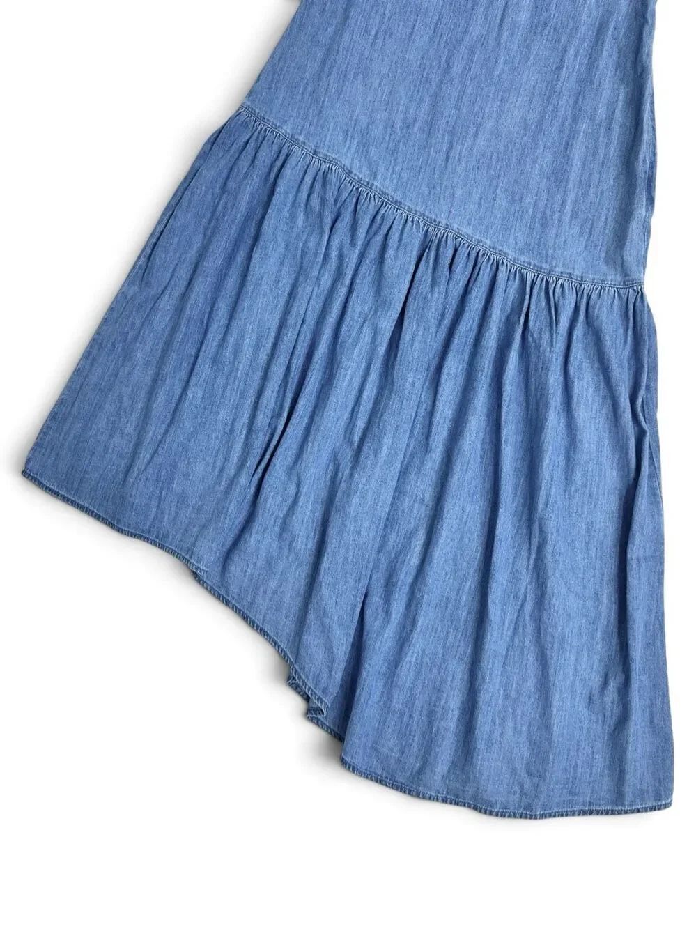 GAP NWT Chambray Denim Asymmetrical Midi Dress V-Neck Blue L Coastal Prairie - Picture 11 of 16